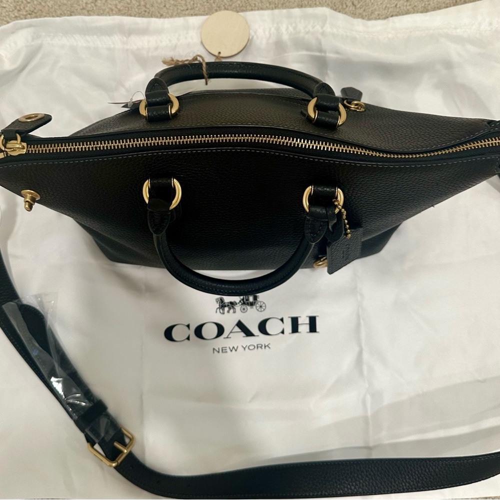 Coach Black Leather Satchel with Gold Accents - Picture 6 of 8